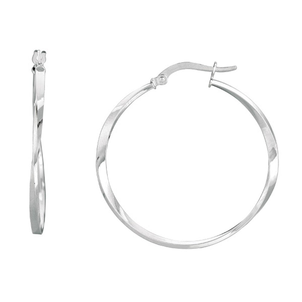 14k White Gold Oval Hoop Earrings - JewelStop1