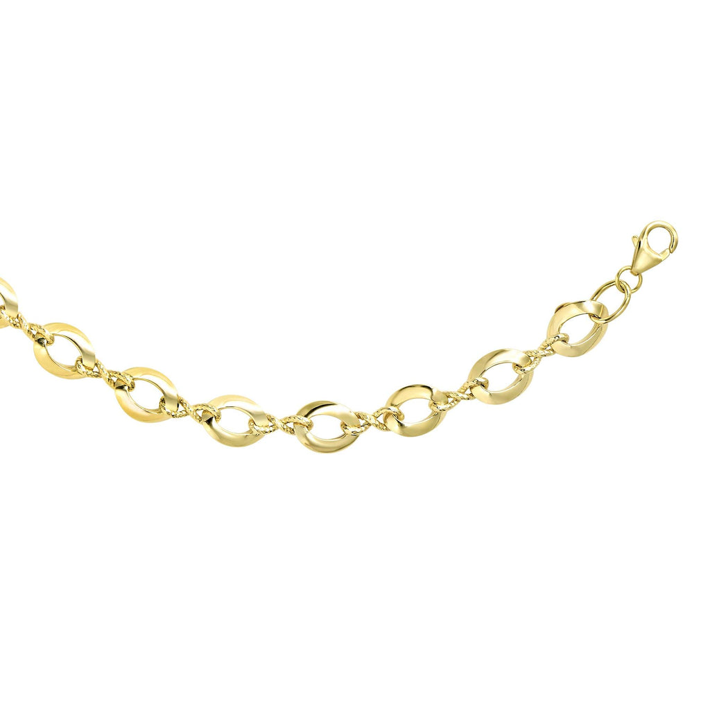 14K Yellow Gold 8-6mm Alternate Twisted Oval Diamond-Cut Infinity Link Bracelet - JewelStop1