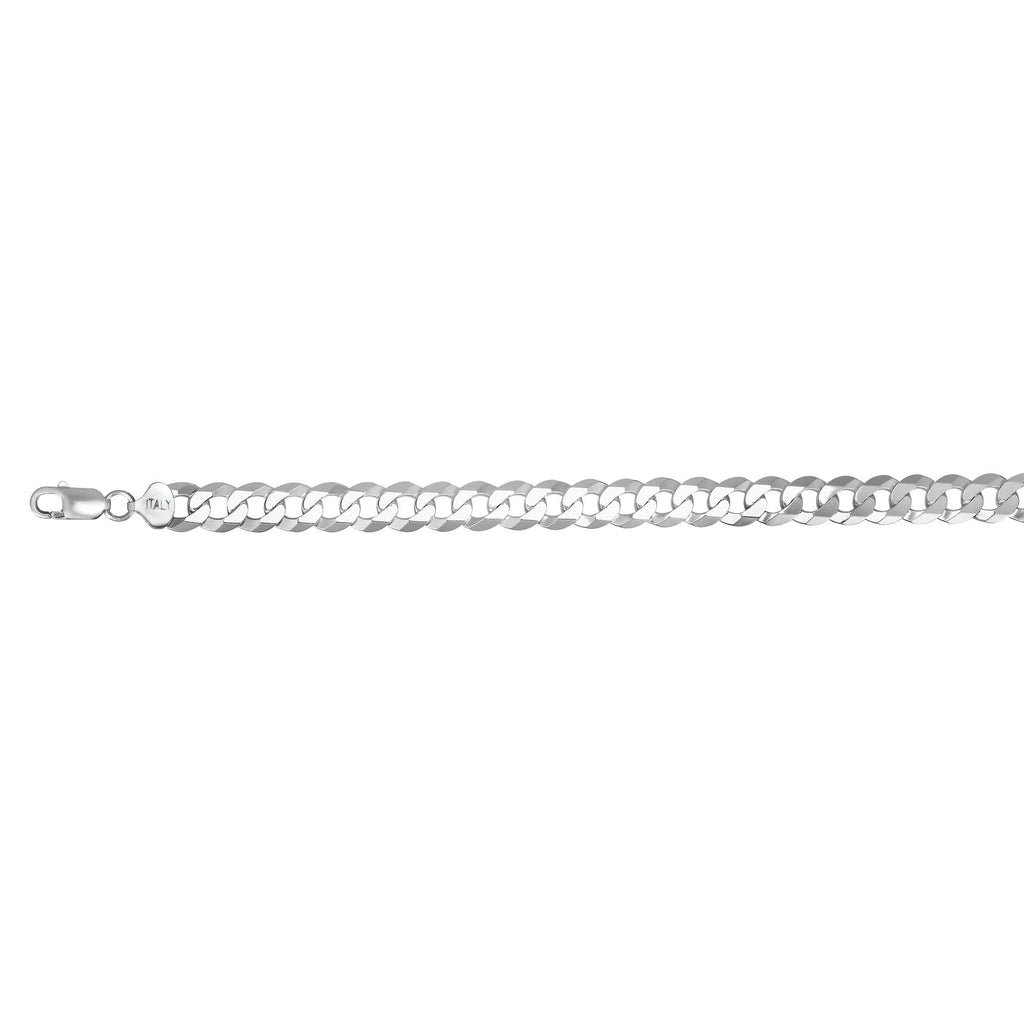 925 Sterling Silver With Rhodium Finish 9.5mm Curb Chain Bracelet, Lobster Clasp - JewelStop1