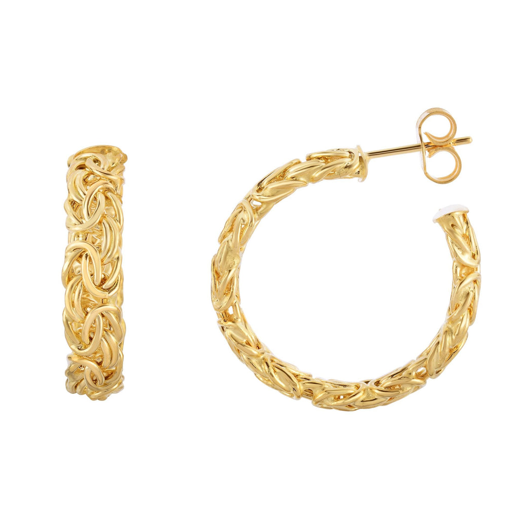 14k Yellow Gold Moon Type Byzantine Post Earrings, Push Back Clasp 6x25mm - JewelStop1
