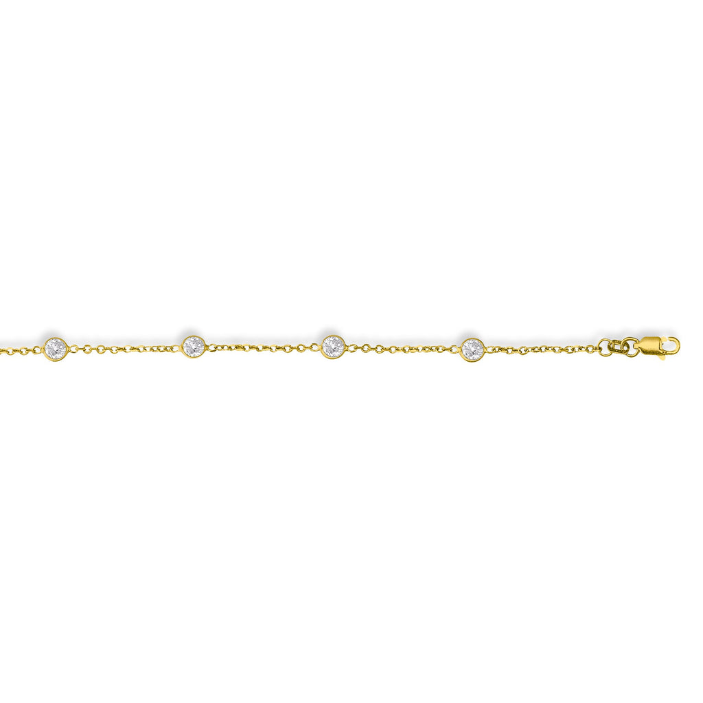 14k Yellow Gold Round Faceted CZ Link Chain Bracelet with Lobster Clasp 7" - JewelStop1