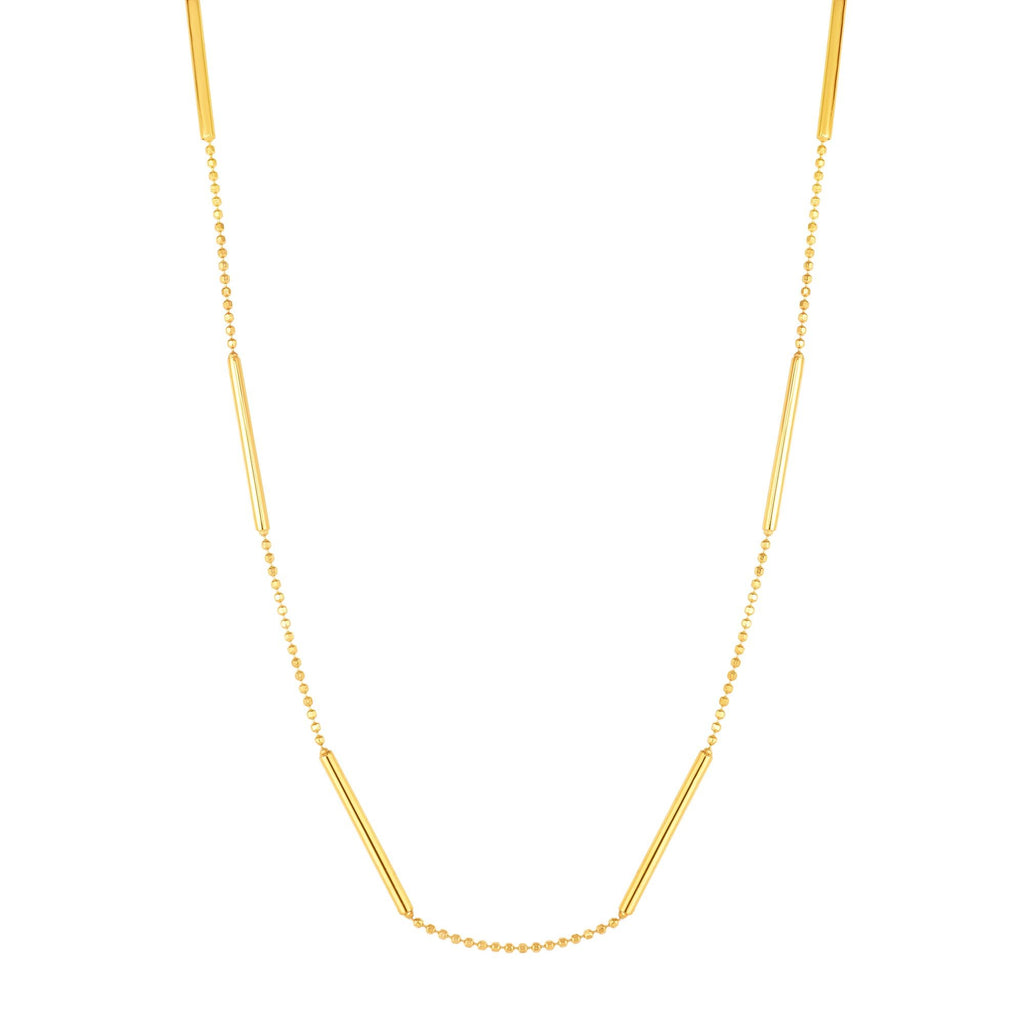 14k Shiny Yellow Gold Fancy 2mm Bar Bead Chain Adjustable Choker Necklace 14-16" - JewelStop1