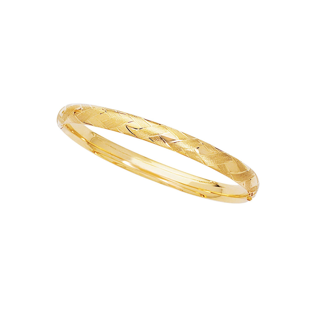 14K Yellow Gold 6mm Engraved Design Bangle 8" - JewelStop1
