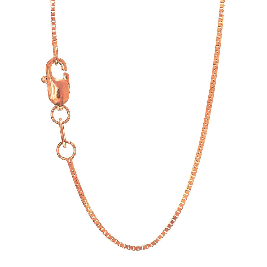18k Solid Rose Gold .6 mm Box Chain Necklace, Lobster Claw Clasp - 20" - JewelStop1