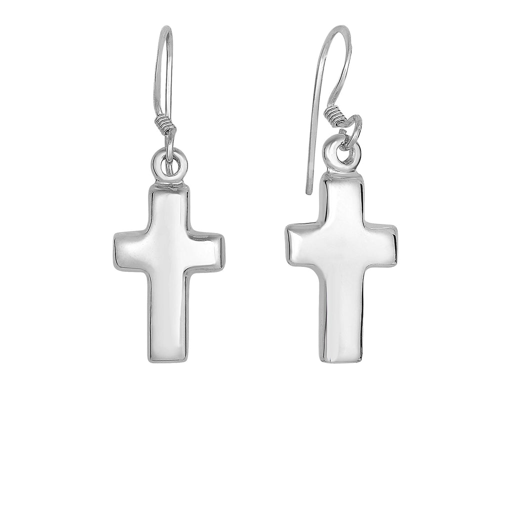Sterling Silver Rhodium Finish Fancy Cross Drop Earrings - 32 x 10 mm - JewelStop1