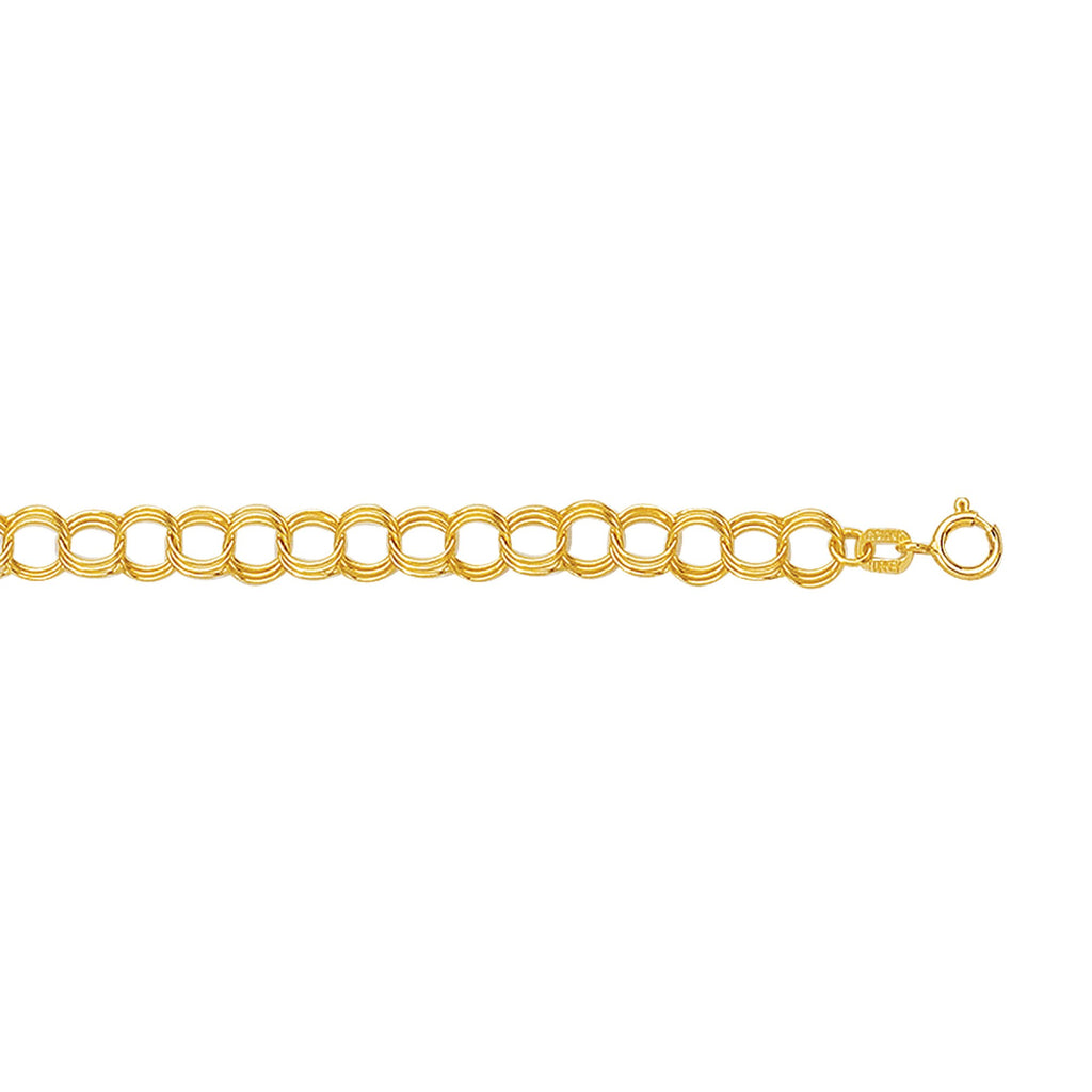 14k Yellow Gold 4.7mm Triple Link Charm Bracelet 7" Spring Ring - JewelStop1