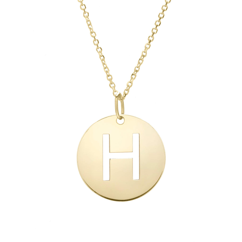 14k Yellow Gold 15mm Initial-H Pendant, 18" 0.8mm Extendable Classic Cable Chain - JewelStop1