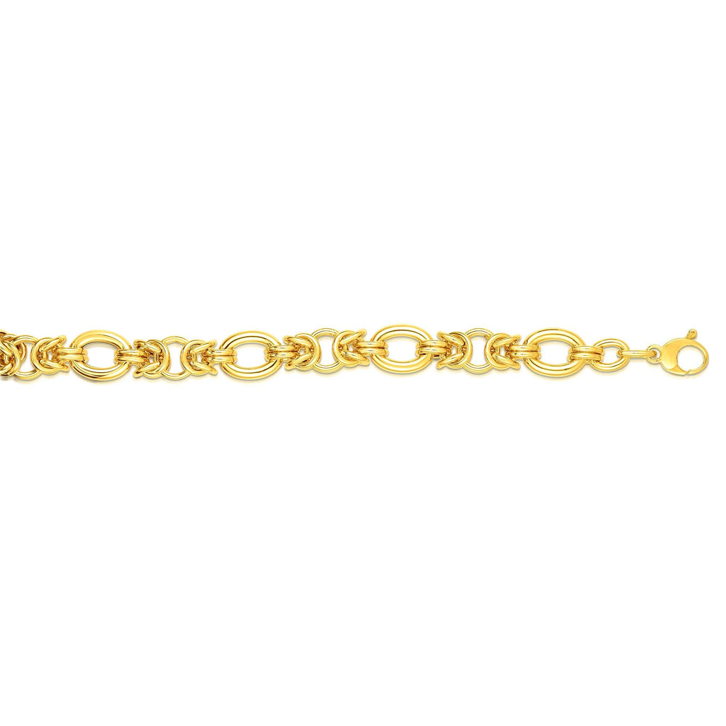 14K Gold Yellow 10mm Shiny Fancy Link Bracelet, Lobster Clasp - JewelStop1