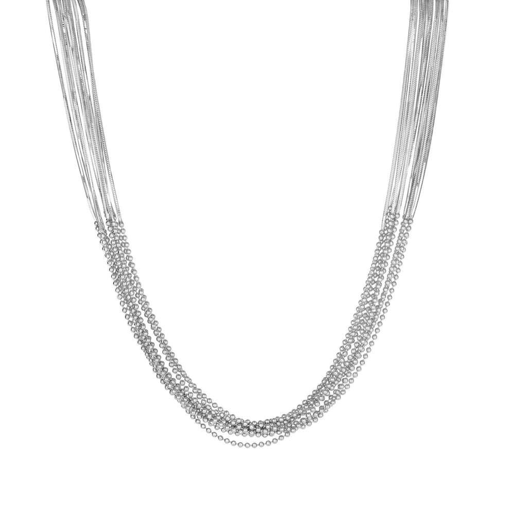 Sterling Silver Diamond-Cut Multi Stranded Snake Beads Chain, lobster Clasp-18" - JewelStop1