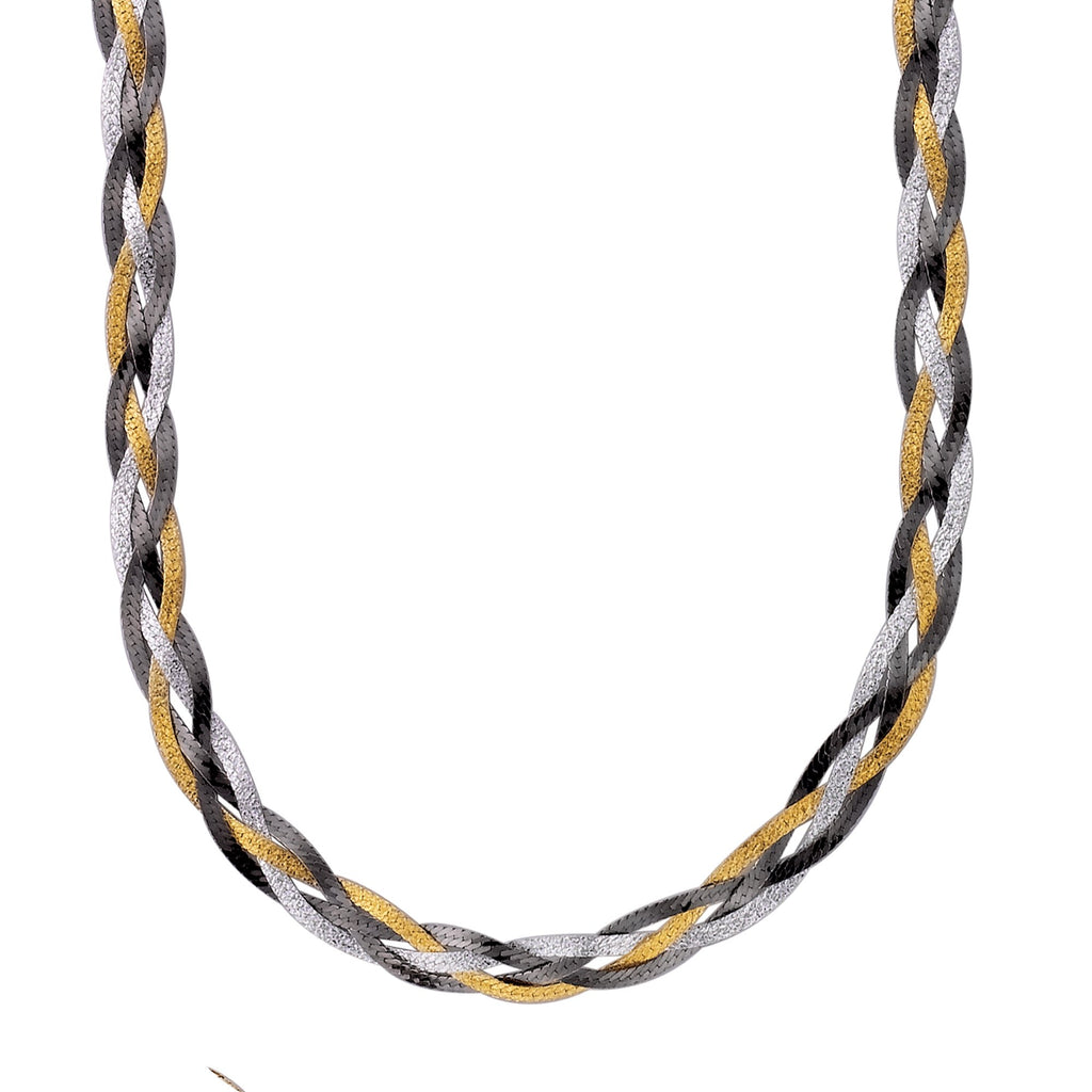 925 Sterling Silver Black Yellow Shiny Tri-Color Weaved Necklace 18" - JewelStop1