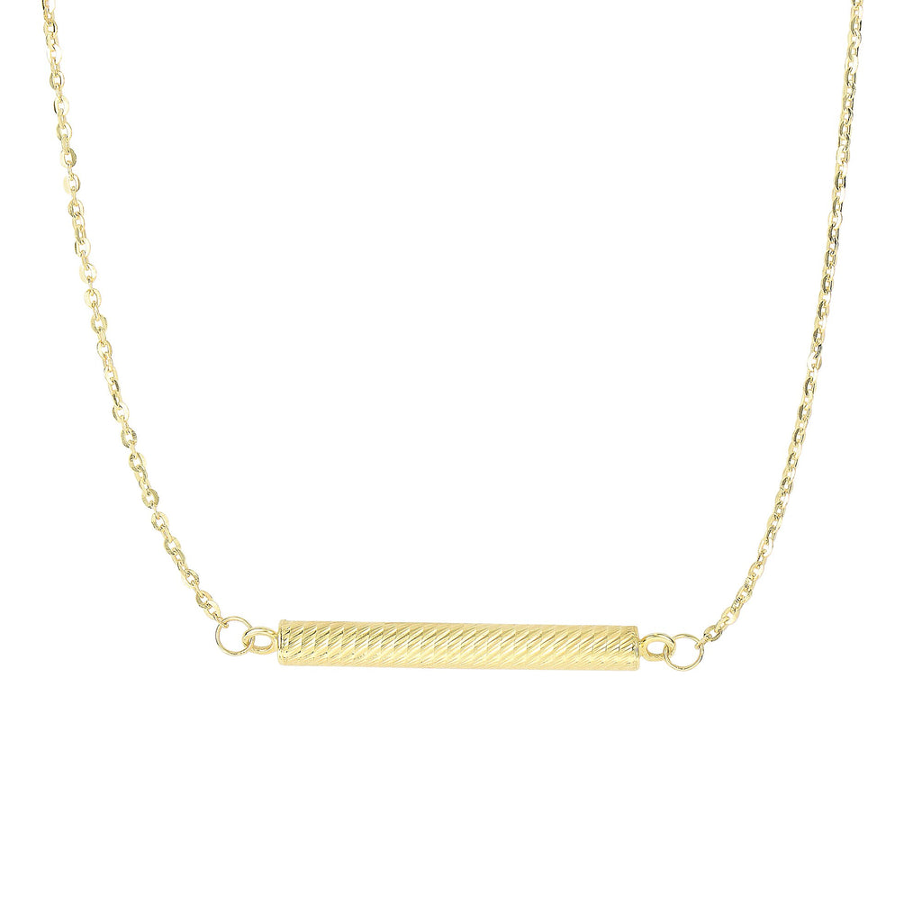 14k Yellow Gold Shiny 3.2x30.7mm Sideways Cylinder Shape Pendant Necklace - 18" - JewelStop1