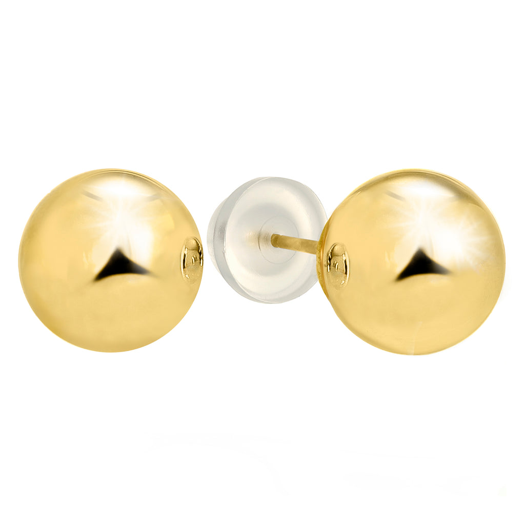 14k Yellow Gold Ball Stud Earrings - 2mm 3mm 4mm 5mm 6mm 7mm 8mm 10mm (10mm Silicone Pushbacks) - JewelStop1