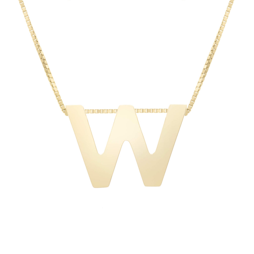 14k Yellow Gold 10x7mm Polished Initial-W Necklace with Lobster Clasp 18" - JewelStop1