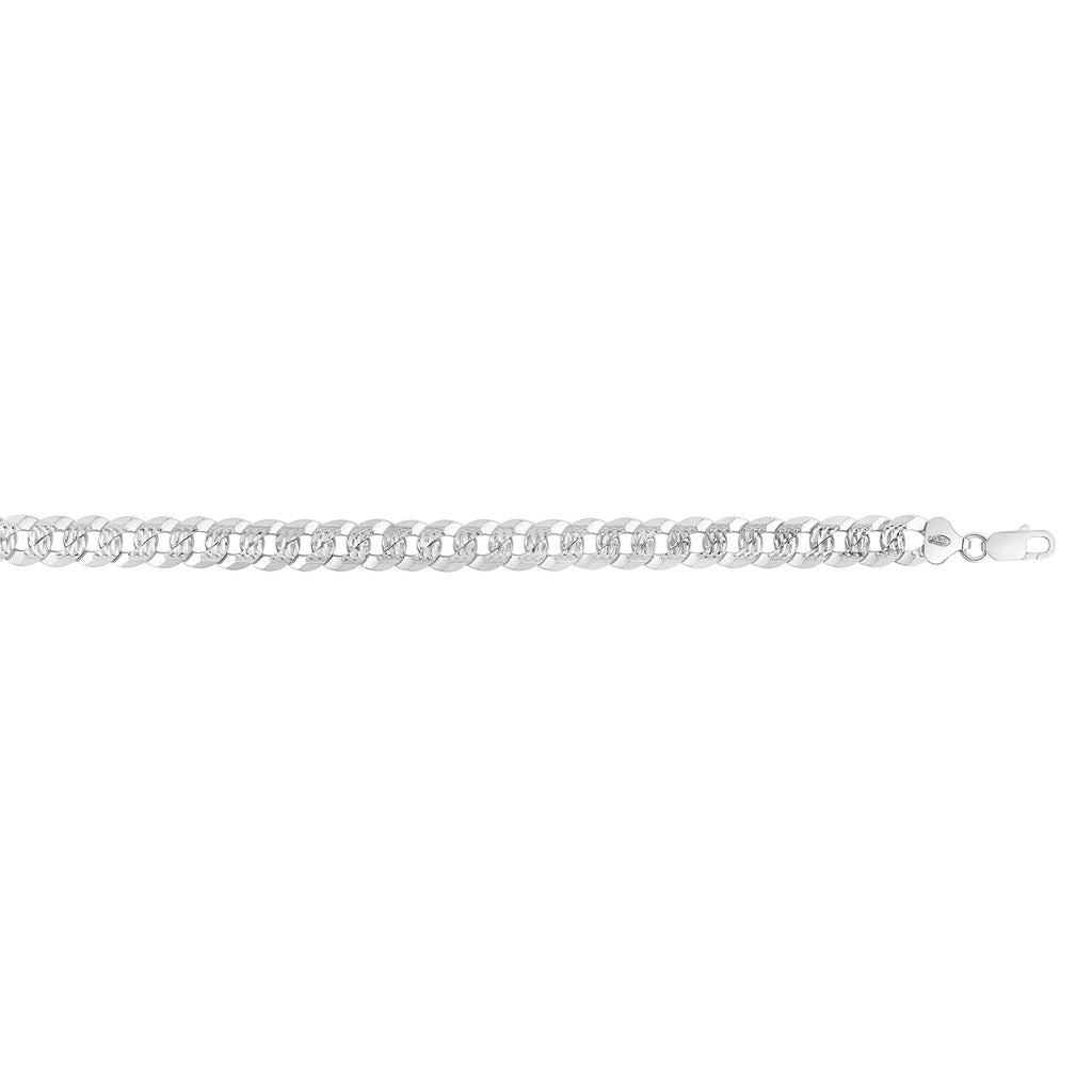 Sterling Silver with Rhodium Finish 9.3mm Polished Comfort Pave Curb Chain - JewelStop1