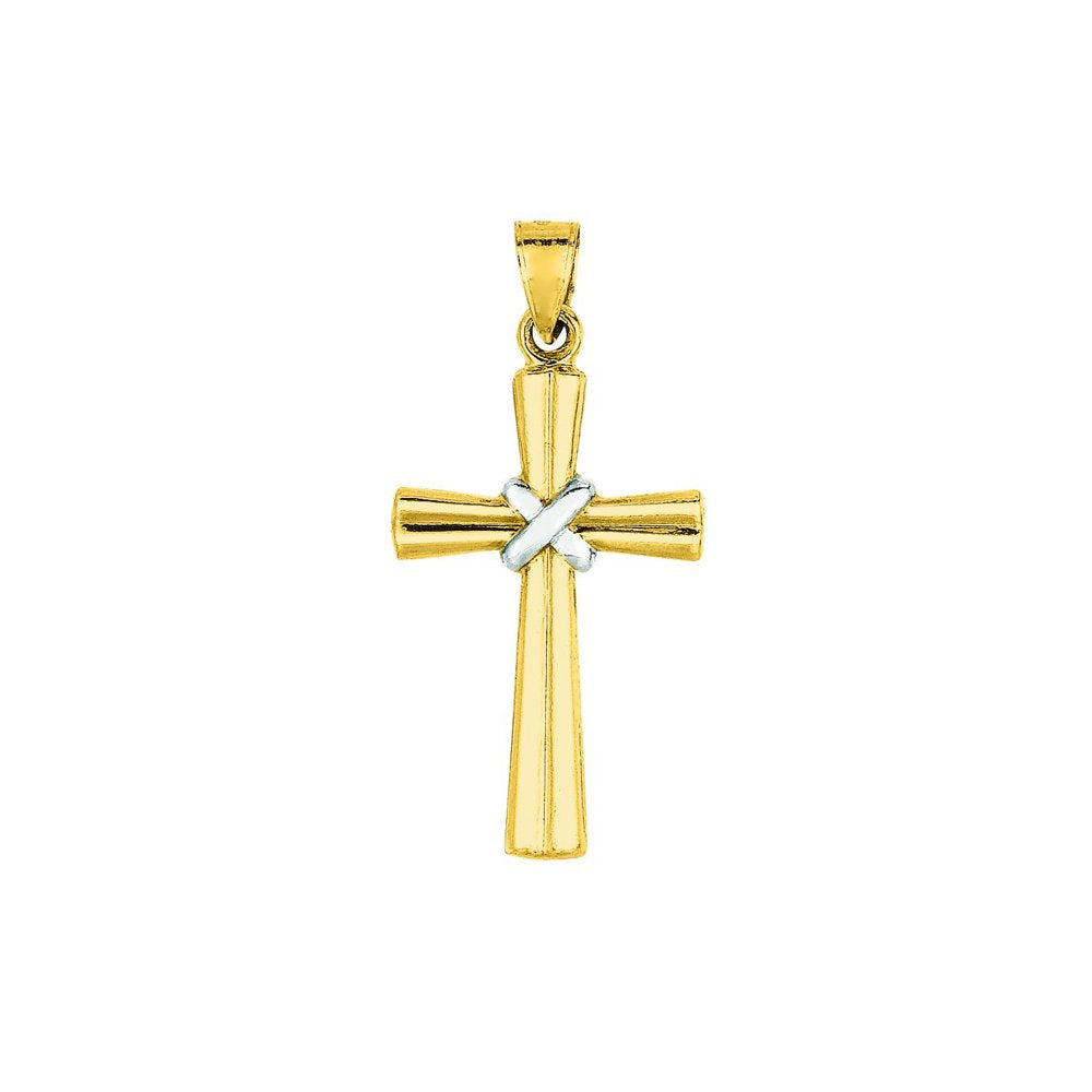14K Two Tone Gold High Polish Cross Pendant - JewelStop1