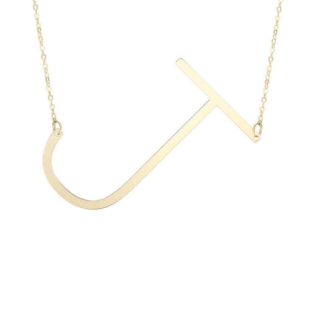 14k Yellow Gold 20x14.5mm Polished Initial-J Necklace with Lobster Clasp 18" - JewelStop1