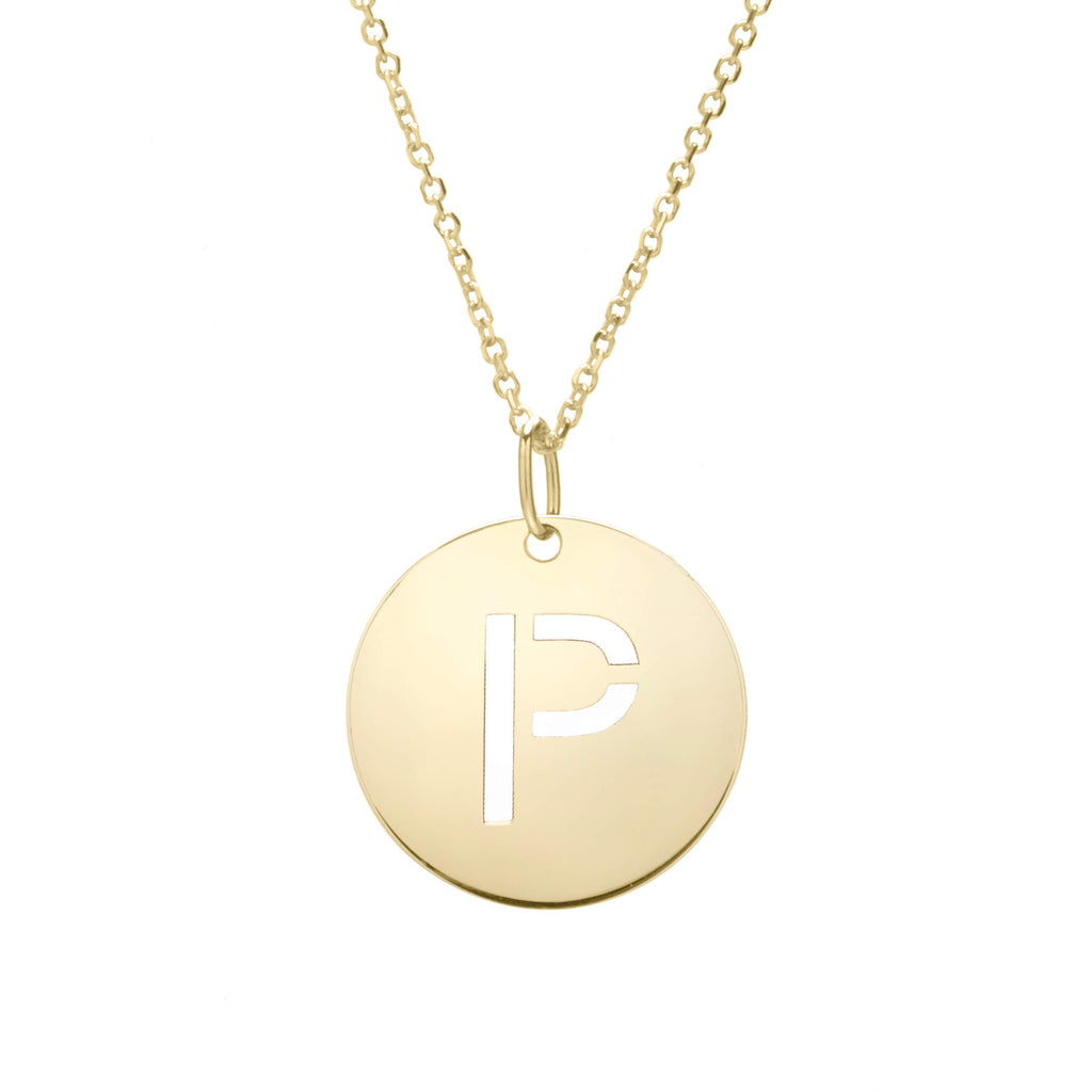 14k Yellow Gold 15mm Initial-P Pendant, 18" 0.8mm Extendable Classic Cable Chain - JewelStop1