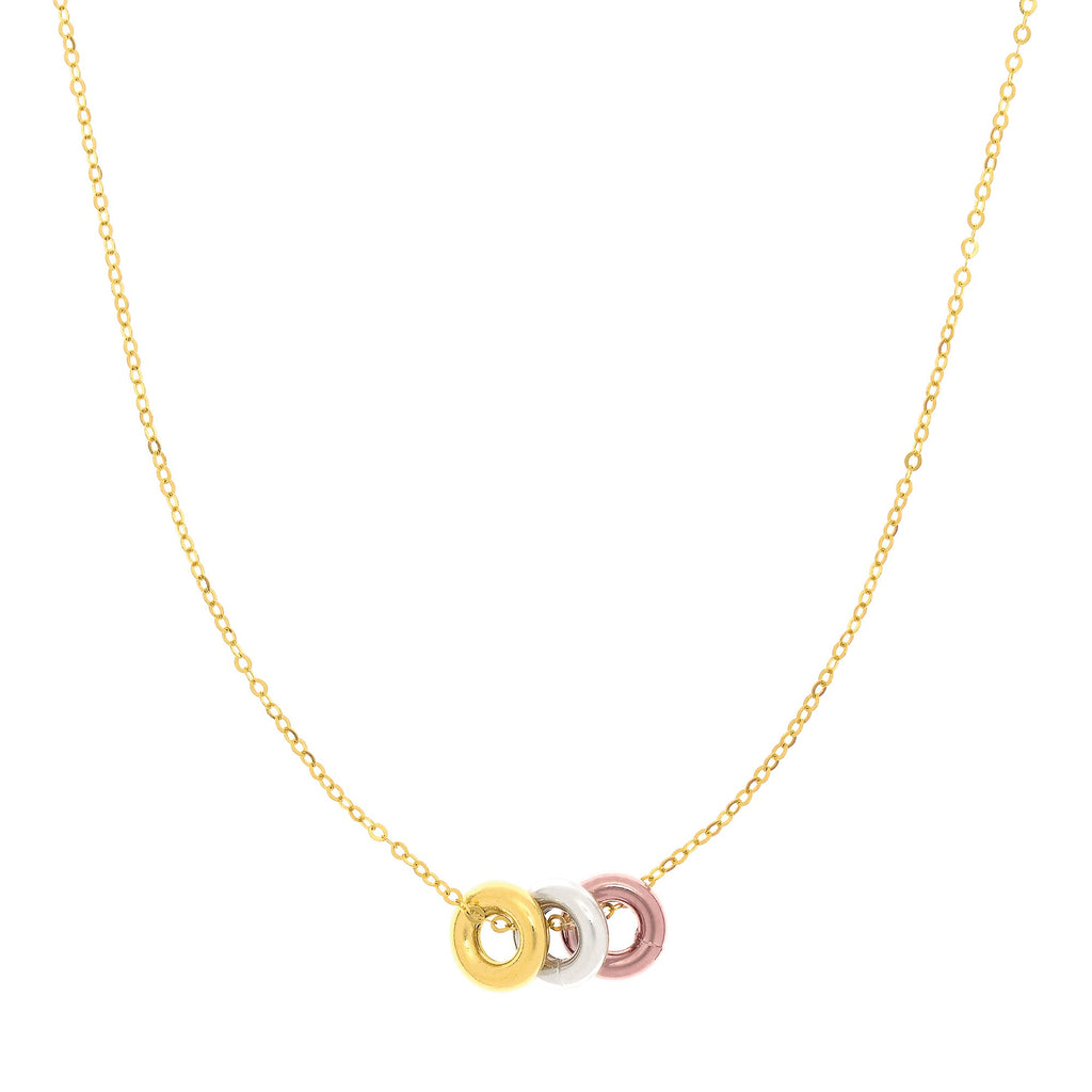 14k Tri-Color Gold 3 Donut Charm Pendant Necklace 18" - JewelStop1