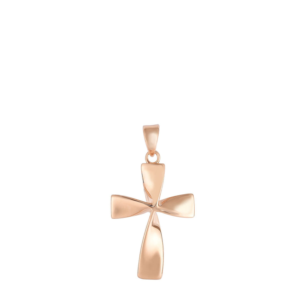 14k Shiny Rose Gold 13x20mm Flat Twisted Square Cross Pendant - JewelStop1