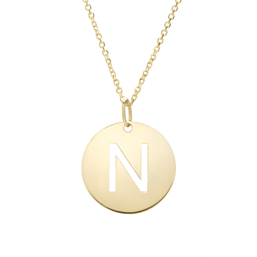 14k Yellow Gold 15mm Initial-N Pendant, 18" 0.8mm Extendable Classic Cable Chain - JewelStop1