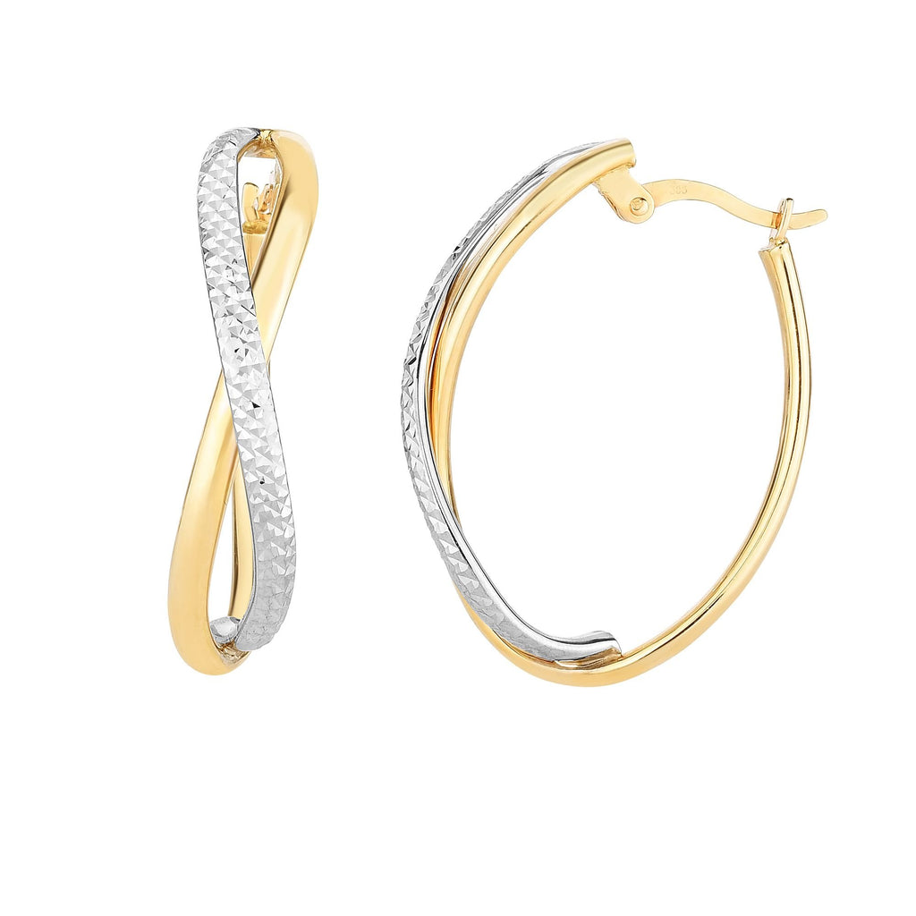 14k Fancy Two Tone Gold Infinity Oval Hoop Earrings - 30 X 22mm - JewelStop1