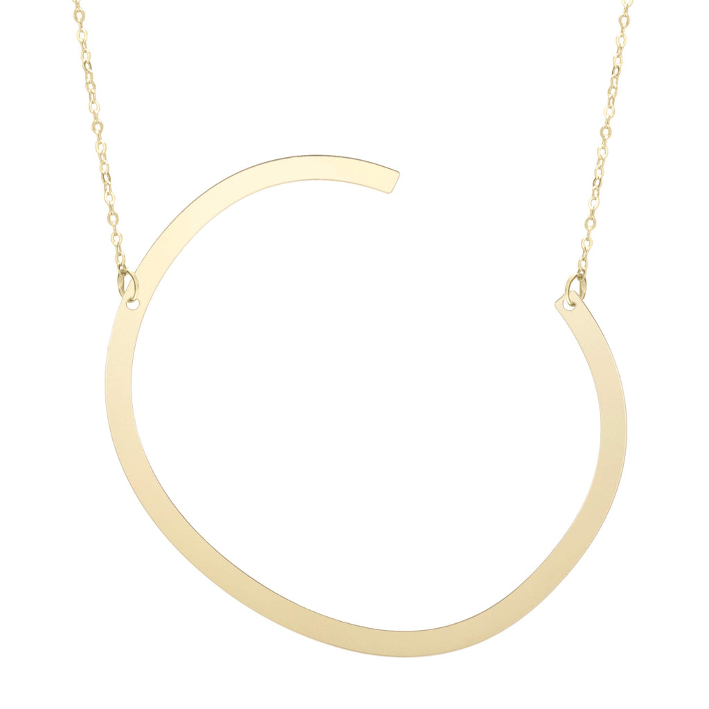 14k Yellow Gold 21x16mm Polished Initial-C Necklace with Lobster Clasp 18" - JewelStop1