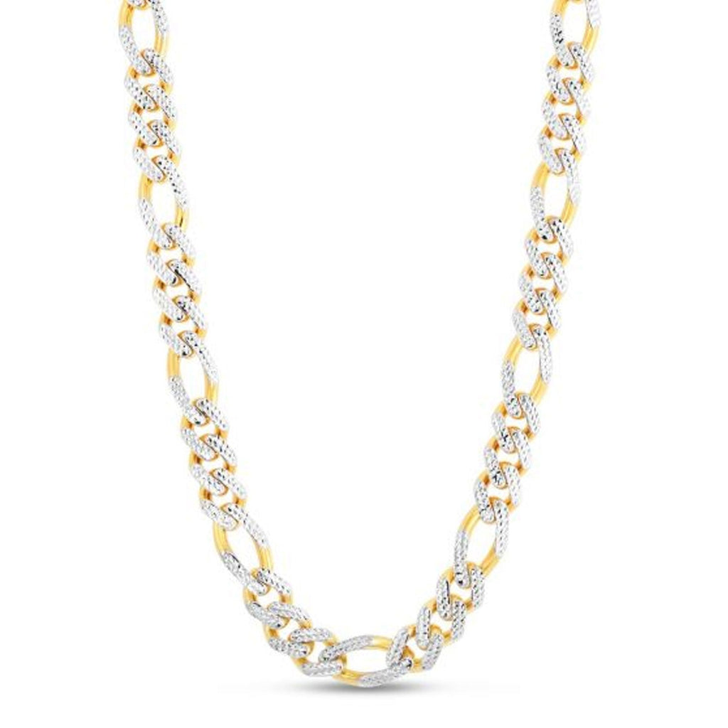 JewelStop 14k Yellow Gold 11.5mm Finish White Pave Monaco Figaro Chain Chain Necklace with Box with Both Side Push Clasp