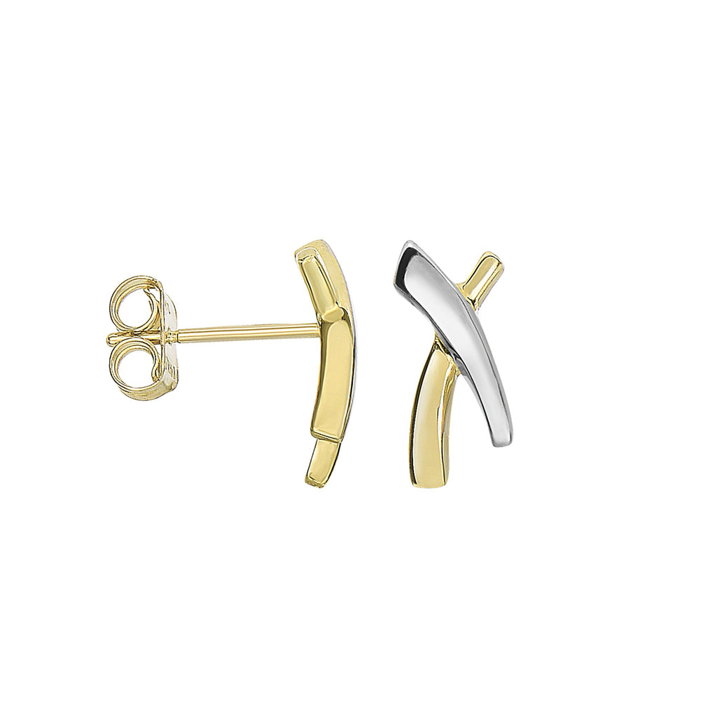 14K 2 Tone Gold Shiny Convex Earrings - 12 x 5 mm - JewelStop1