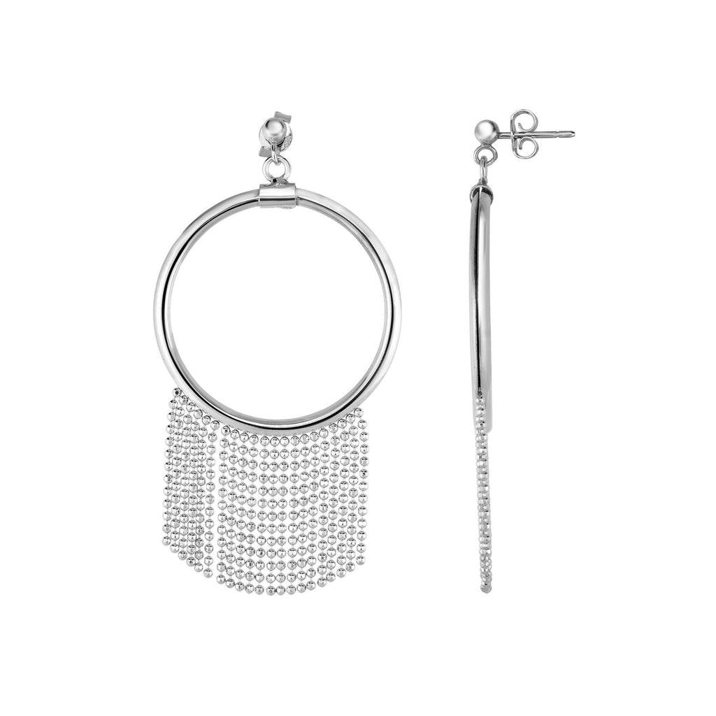 .925 Sterling Silver 30x58mm Fancy Geometric Round Dangle Bead Earrings - JewelStop1