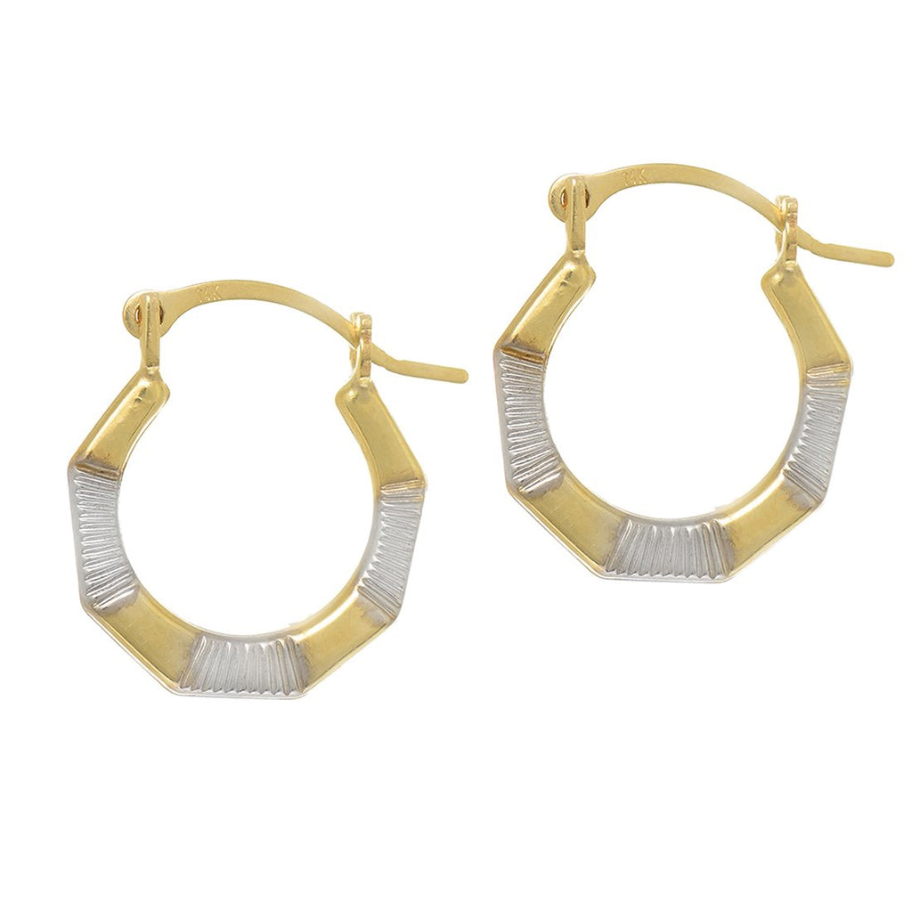 14K Yellow White Gold Tubular Octagonal Hoop Hoops Earrings - JewelStop1