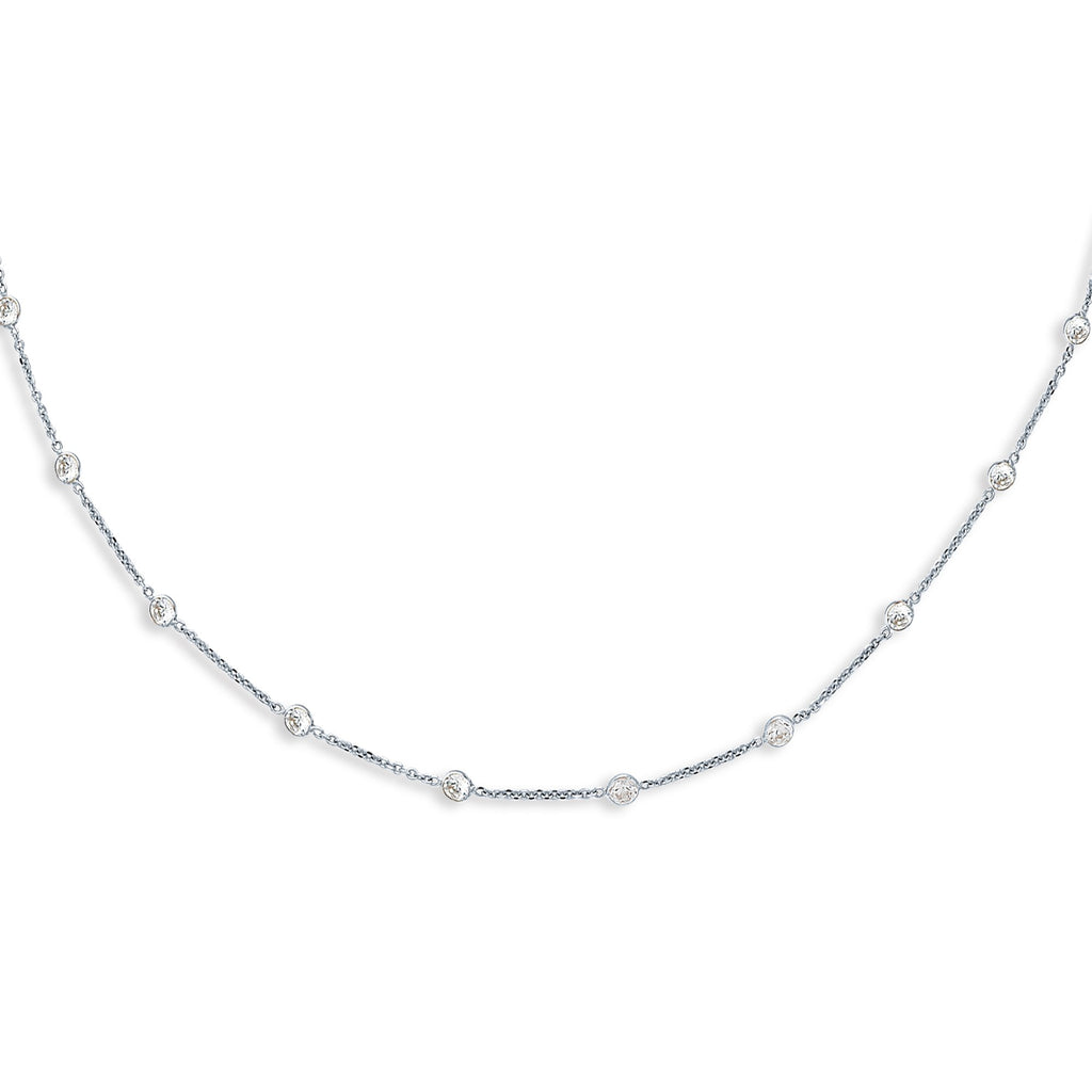 14k White Gold Round Faceted CZ Link Chain Necklace With Lobster Clasp 16" - JewelStop1