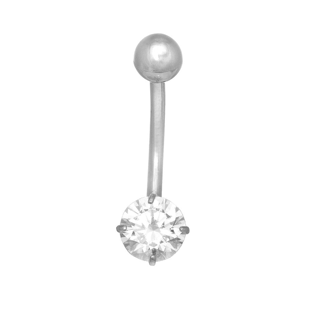 14k Real White Or Yellow Gold Belly Button Round CZ Navel Ring Body Jewelry - JewelStop1