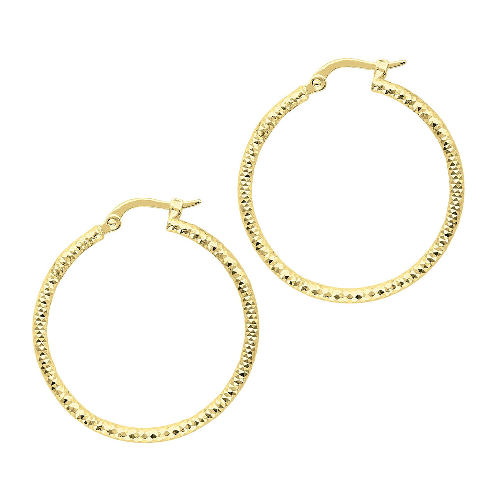 14k Yellow Gold 30mm X 2mm Textured Round Hoop Earrings - JewelStop1