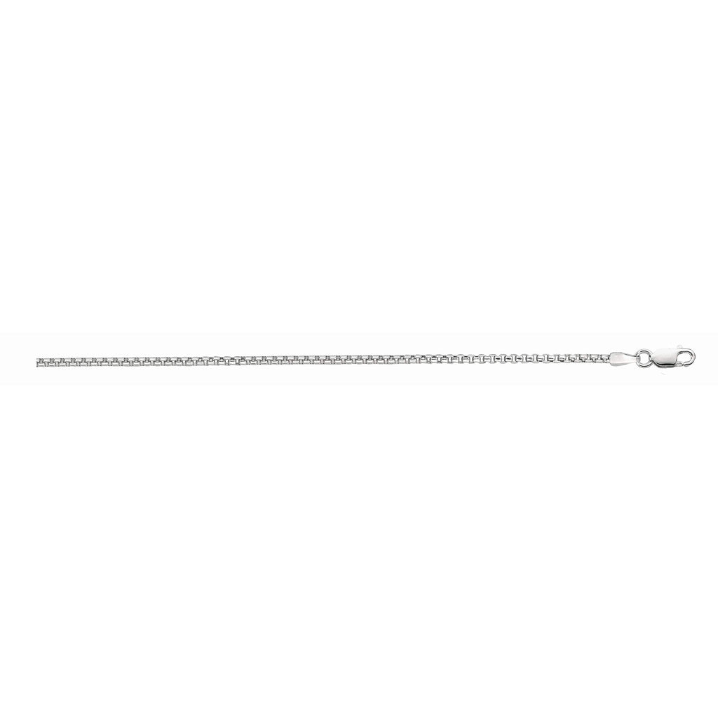 Sterling Silver with Rhodium Finish 1.3mm Polished Round Box Link Chain - JewelStop1