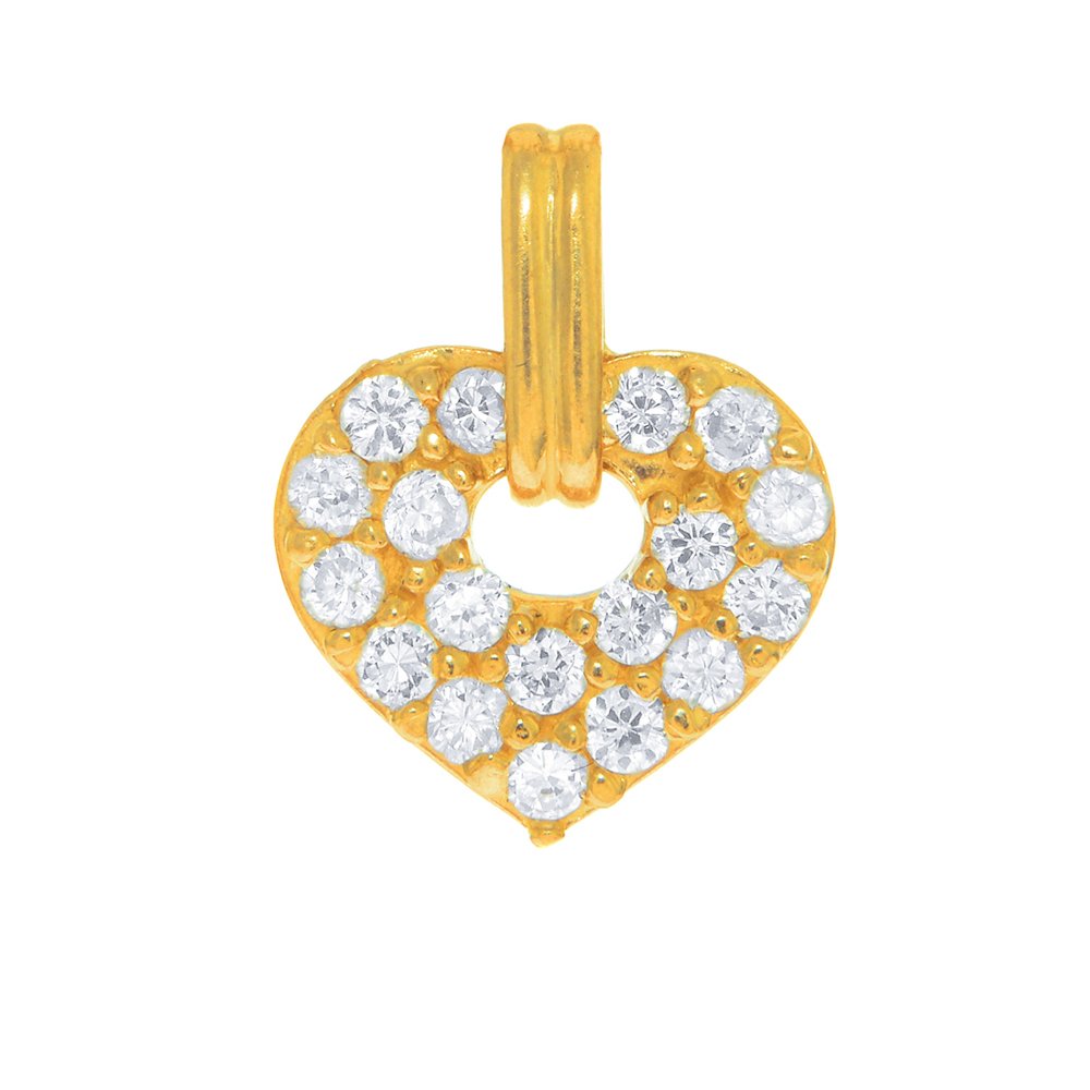 14K Solid Yellow Gold Open Heart Two Layer CZ Pendant Cubic Zirconia Love Charm - JewelStop1