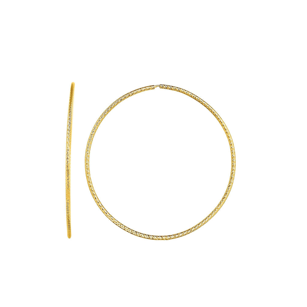 14k Yellow Gold 1x40mm Diamond-Cut Round Tube Fancy Hoop Earrings - JewelStop1