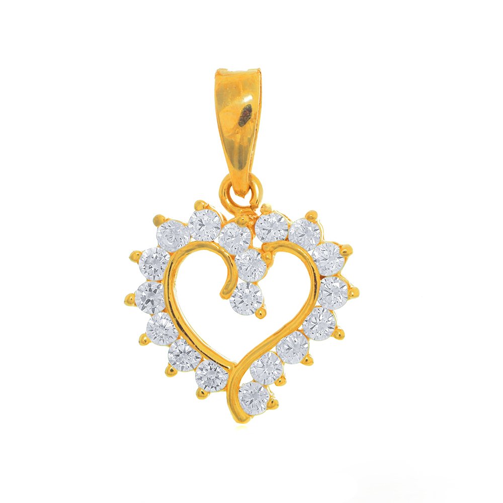 14K Solid Yellow Gold Open Heart CZ Love Charm Pendant - JewelStop1