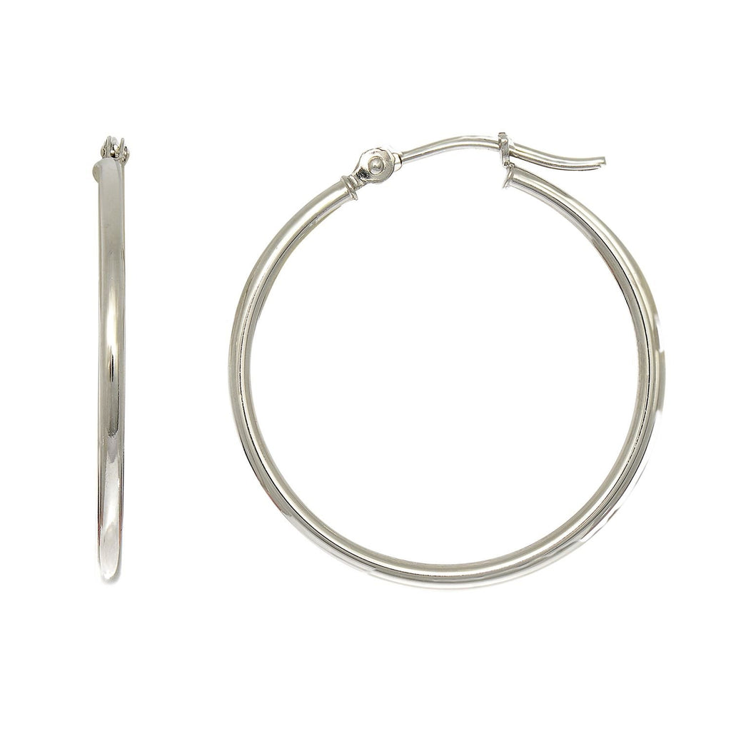 14k White Gold Hoop Earrings - 25 mm X 1 mm, (1/16" x 1") - JewelStop1