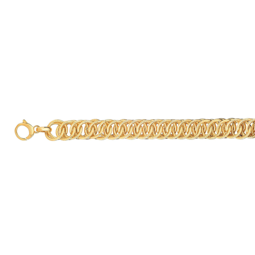 14k Yellow Gold Shiny And Textured Double Round Woven Type Link Bracelet - 7.75" - JewelStop1
