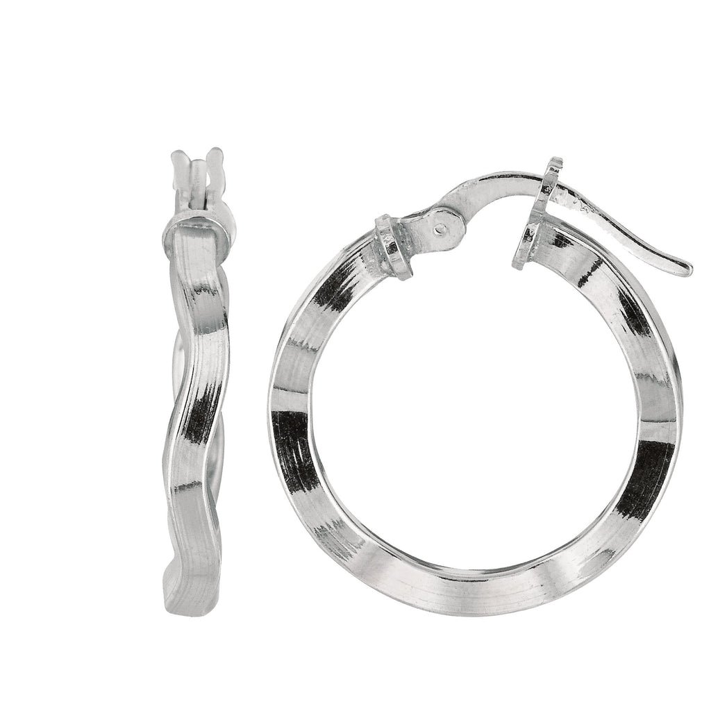 925 Sterling Silver Rhodium Finish Polished Wavy Hoop Earrings - 4x21mm - JewelStop1