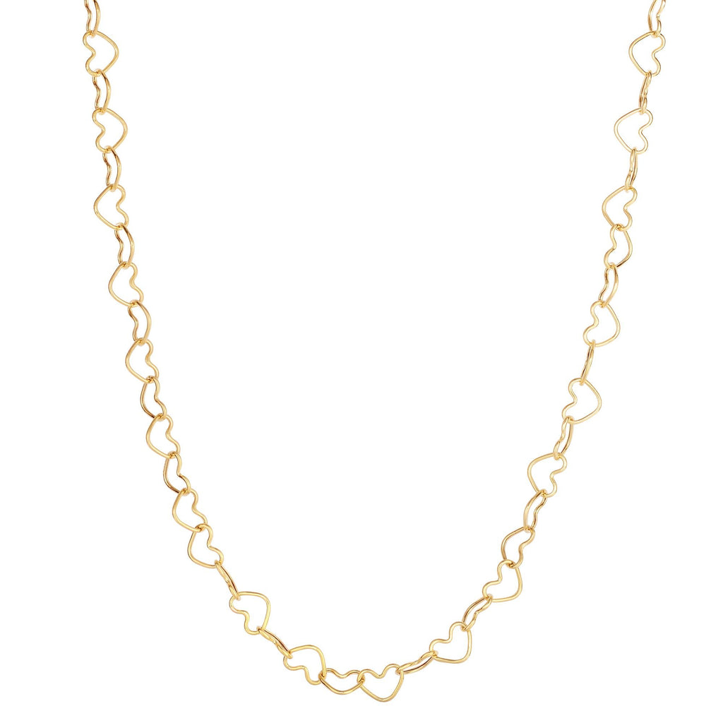 14k Yellow Gold Shiny Open Heart Link Necklace, Lobster Clasp - 18" - JewelStop1
