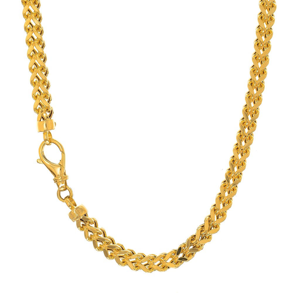 14k Solid Yellow Gold 3.9mm Square Franko Chain Necklace, Lobster Claw - 24'' - JewelStop1