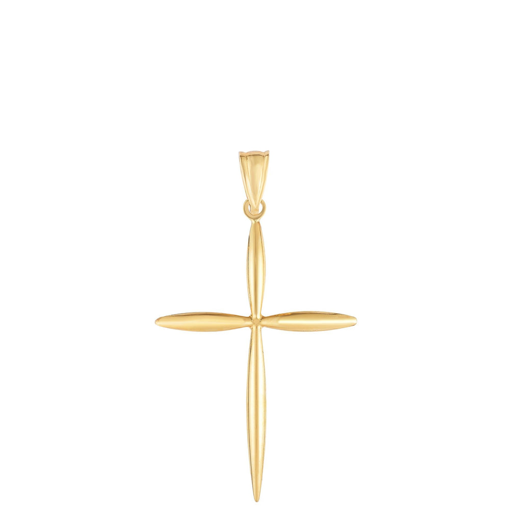 14k High Polished Real Yellow Gold Fancy And Round Edged Cross Pendant - JewelStop1
