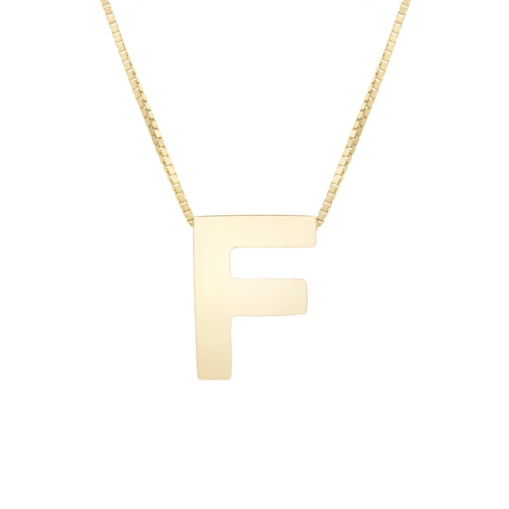 14k Yellow Gold 10x7mm Polished Initial-F Necklace with Lobster Clasp 18" - JewelStop1