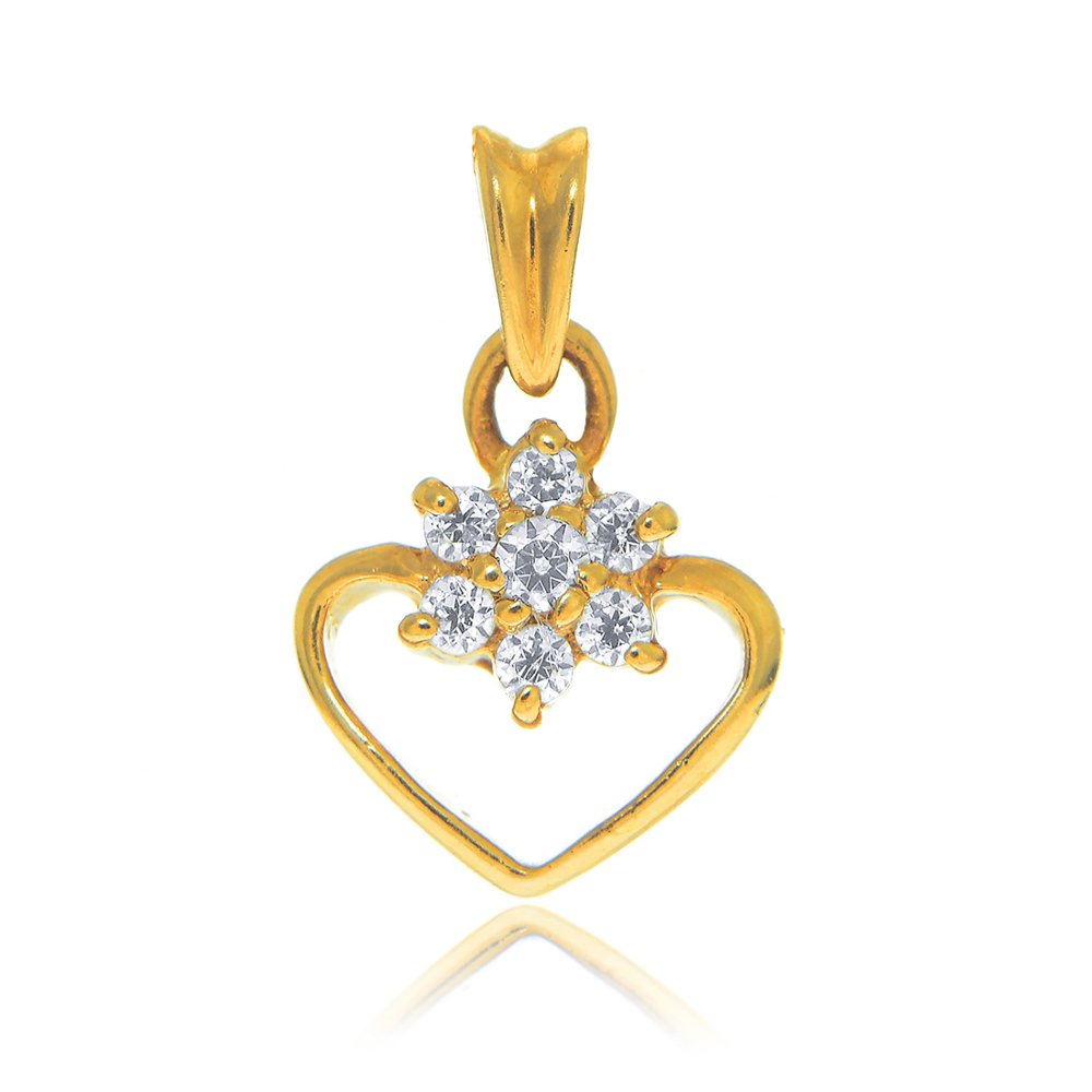 14K Solid Yellow Gold Open Heart Flower CZ Love Charm Pendant Small - JewelStop1