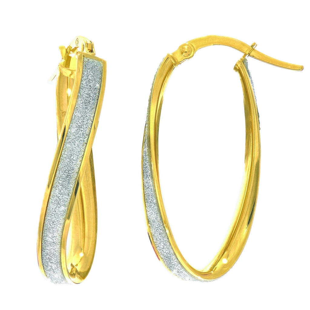 14k Yellow Gold Glitter Oval Earrings, Hinged - 30 X 15mm - JewelStop1