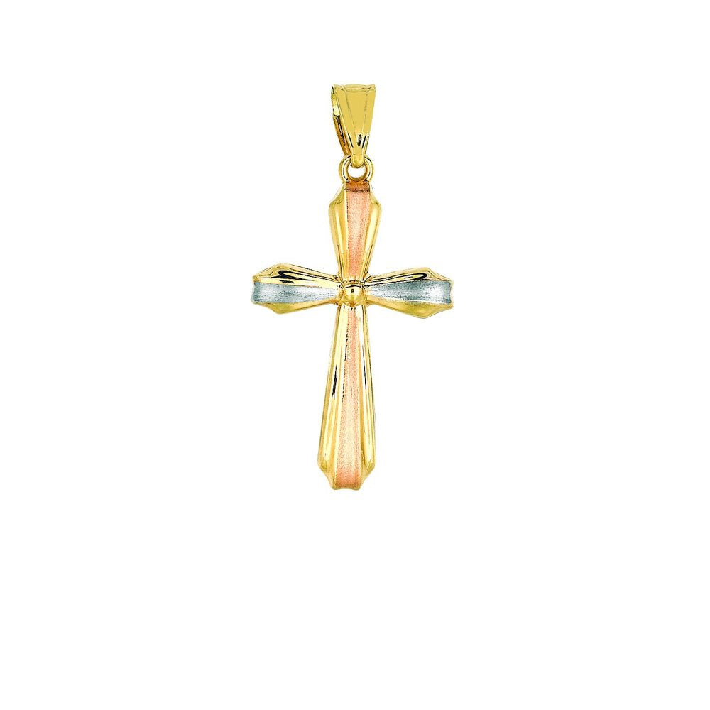 14K Tri Color Gold Satin Cross Pendant - JewelStop1