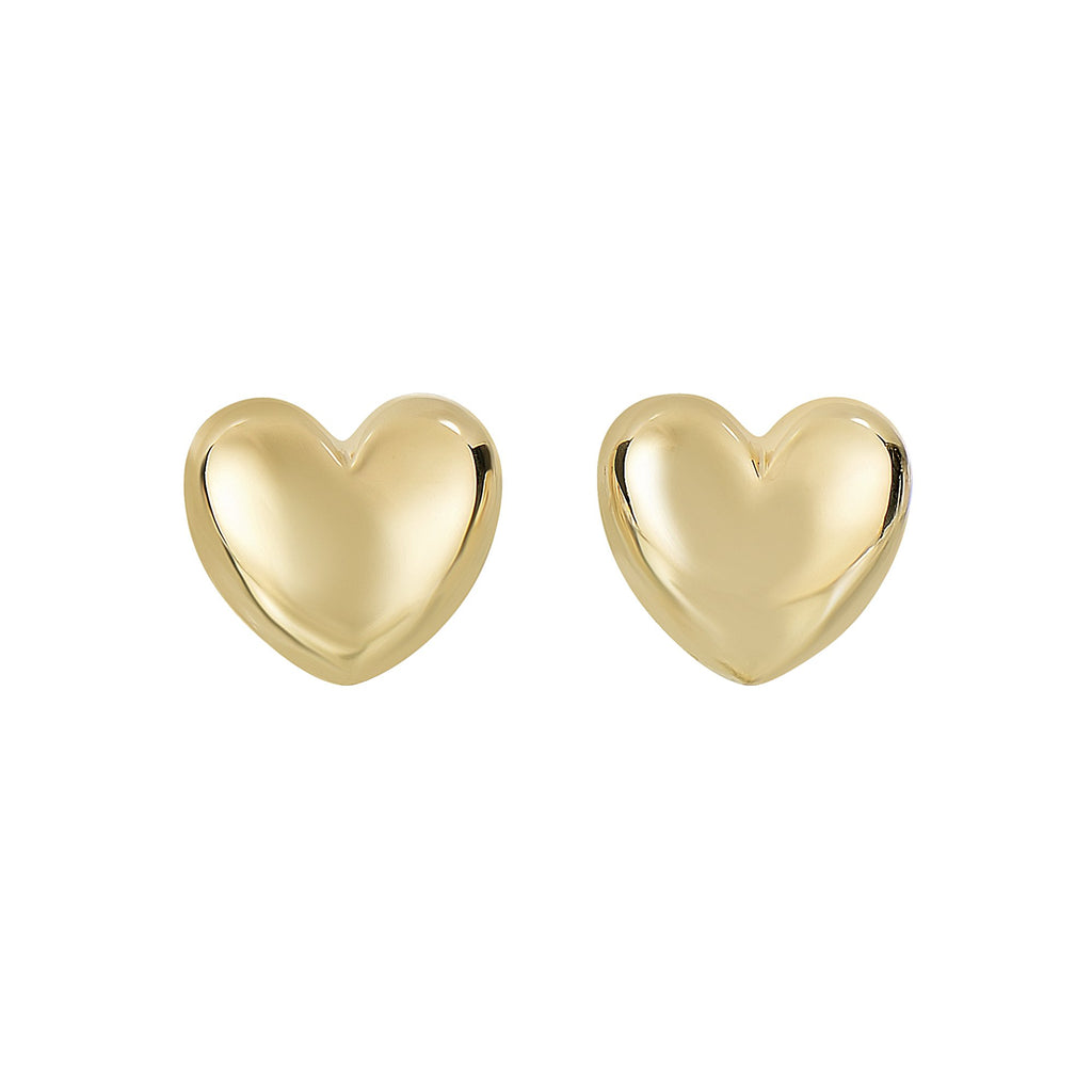 14K Yellow Gold Shiny Puff Heart Post Earrings - 10 x 10 mm - JewelStop1