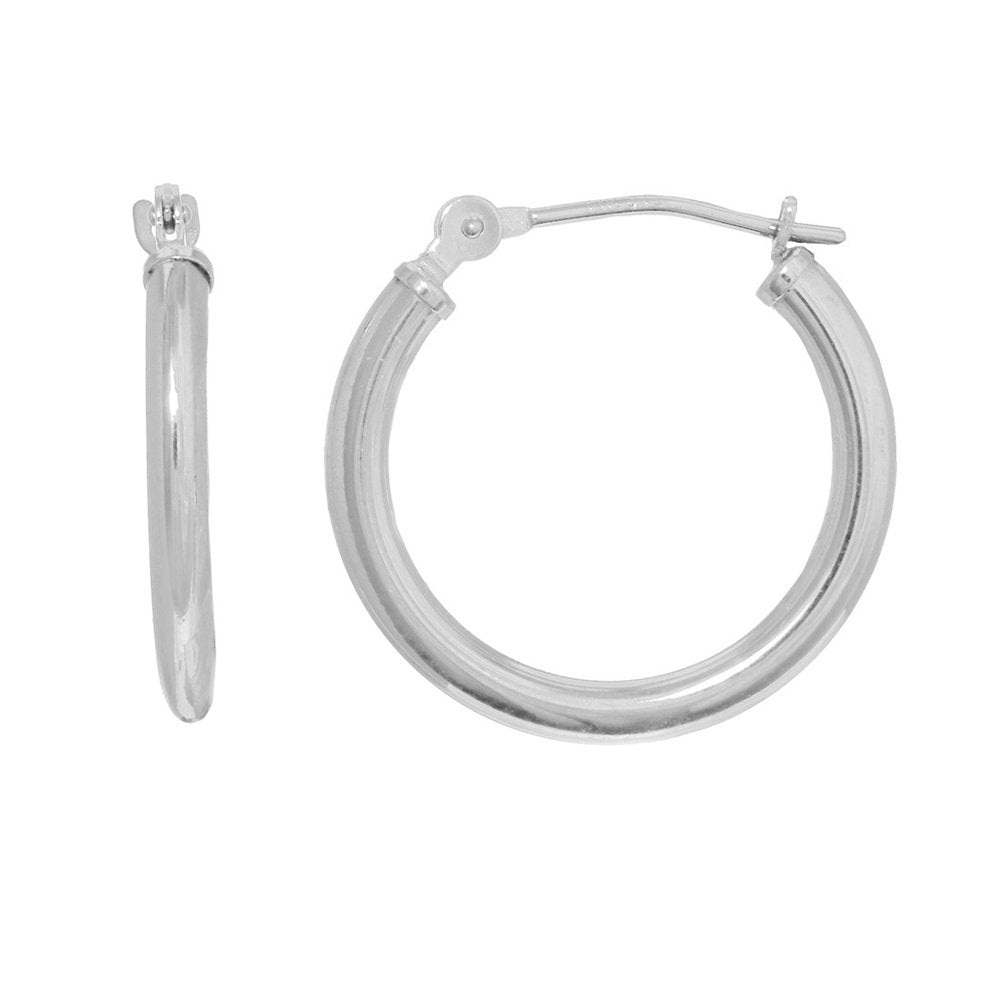 14K Real White Gold Tubular Hoop 18mm Round Earrings - JewelStop1