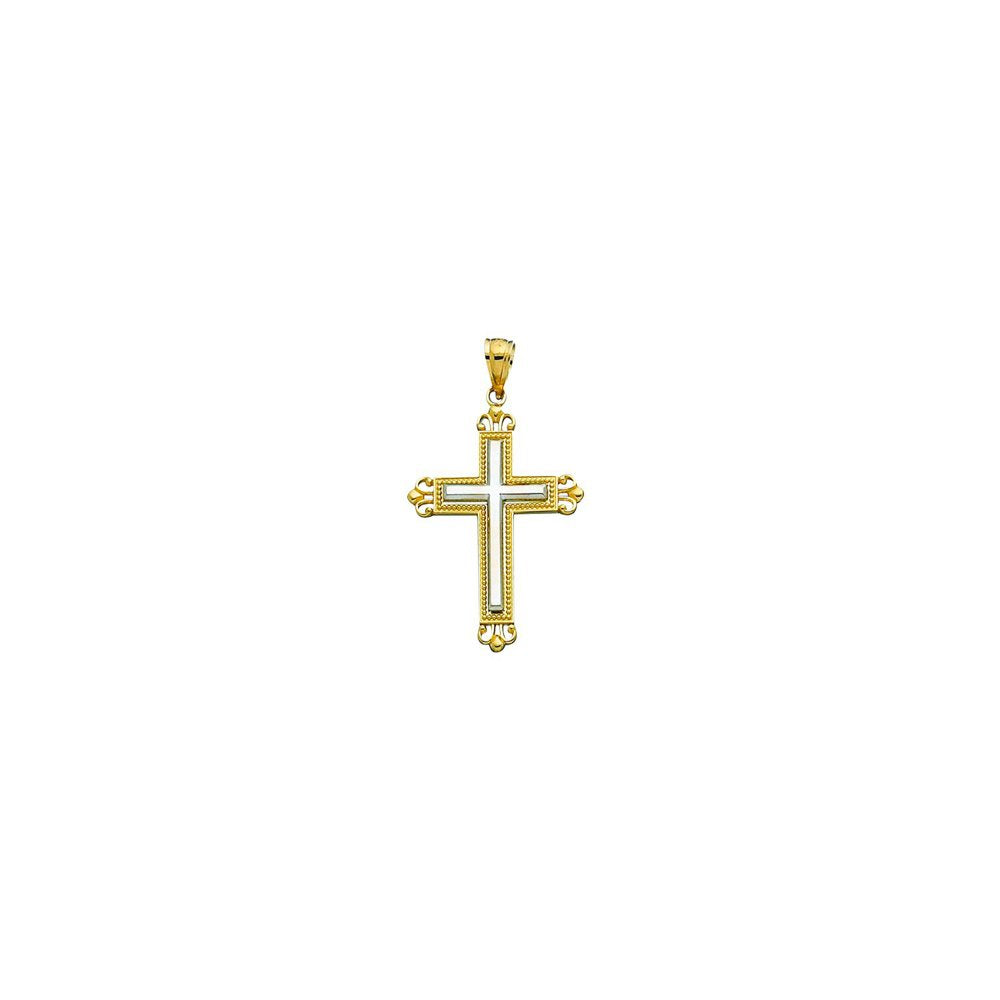 14K Two Tone Gold Filigree Cross Pendant - JewelStop1